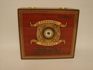 Perdomo Empty Wooden Cigar Box - - Habano Bourbon Barrel Aged Epicure Connecticut