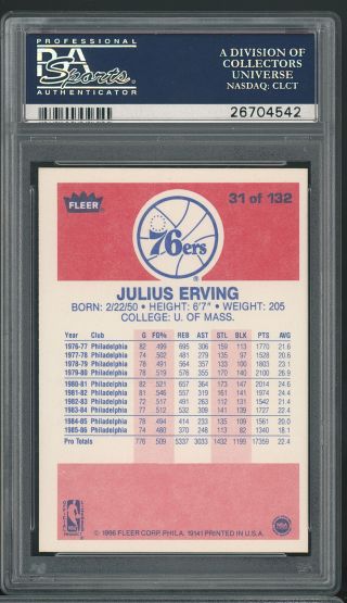 1986 - 87 Fleer Julius Erving 31 Basketball PSA 8 NM - MT Philadelphia 76er 2