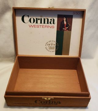 Vintage Corina Westerns Wood Cigar Box With Latch & Dovetail Design