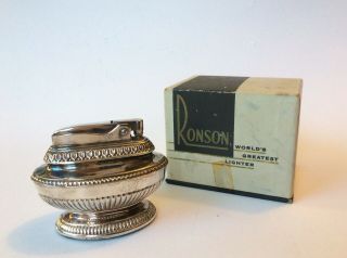 Vintage Ronson Queen Anne Cigarette Lighter,  Label & Velvet Cover
