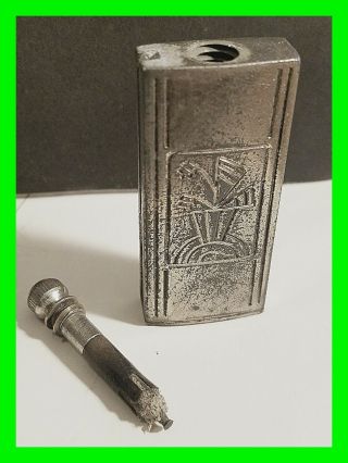 Antique Pocket Striker Cigarette Lighter Art Deco Old With Wand Silver Tone