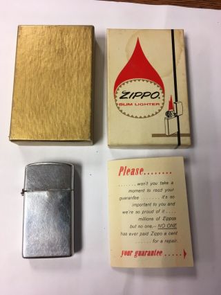 Vintage Slim Style Zippo Lighter & Guarantee (lighter Top Is Broken)