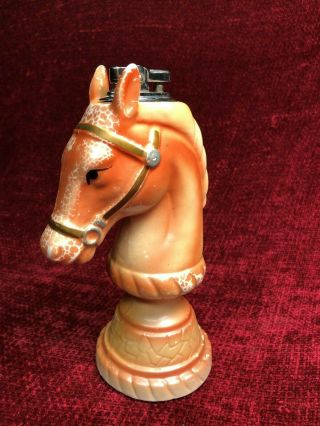 Vintage Dee Bee Co Imports Ceramic Horse Head Chess Table Lighter Japan