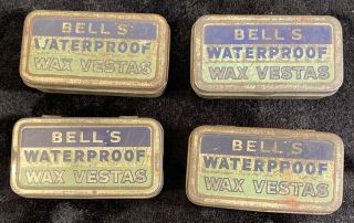 4 Vintage Bells Waterproof Wax Vestas Tin / Match Safe / Case