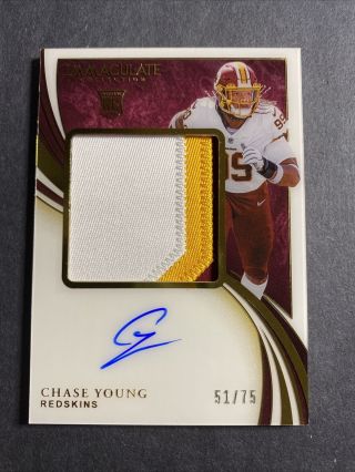 2020 Panini Immaculate Chase Young On Card Auto Rookie Patch Auto 51/75 Redskins