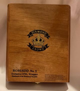 Diamond Crown Empty Wooden Cigar Box Hinged 6.  25”x7.  75”x1.  75”
