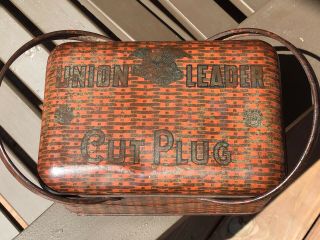 Vintage Union Leader Cut Plug Tobacco Lunch Box Tin Pail Advertising