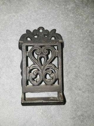 Vintage Wall Mounted Black Cast Iron Match Box Holder