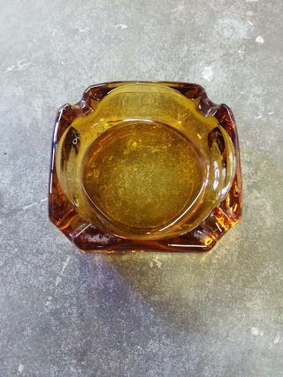 Vintage Amber Square Glass Ashtray Cigar/cigarette; Midcentury.  4x4”.