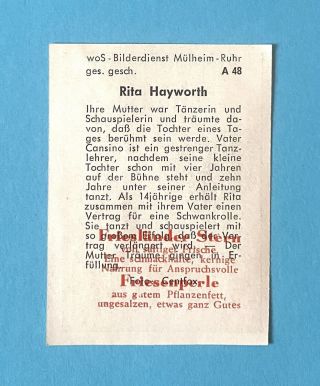 Film Movie Star Actress Rita Hayworth woS Bilderdienst Card Germany 1952 2