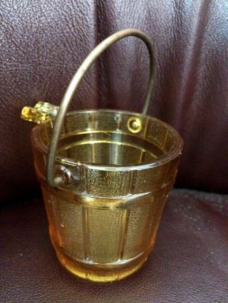 Vintage Amber Barrel Bucket Pail Ashtray Glass Wire Handle Continental Can Co.
