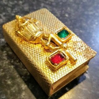 Vintage Gold - Toned Metal Streetlamp Matchbox With Green,  Red,  White Gemstones