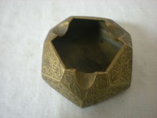 VINTAGE SOLID BRASS ETCHED ASHTRAY,  MADE IN INDIA,  HEXAGON SHAPE 2