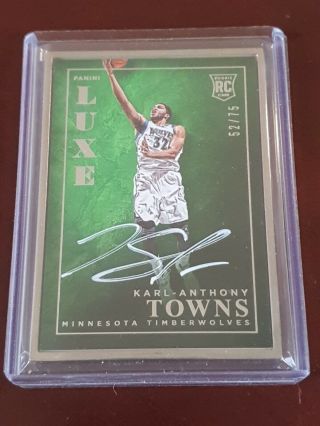2015 - 16 Karl Anthony Towns Panini Luxe Auto On Card Rc /75