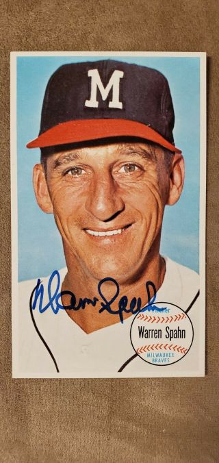 Warren Spahn 1964 Topps Giant Card Autographed Absolutely Gorgeous