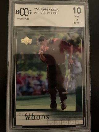 2001 Upper Deck Tiger Woods 1 Rc Nike Rookie Card Bccg 10,