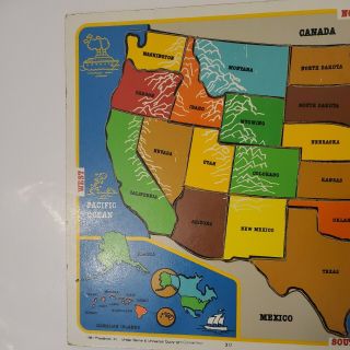 Vintage 1981 Playskool Inlaid Wood Board Map United States Puzzle Made in USA 2