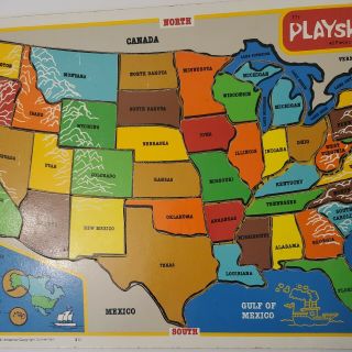 Vintage 1981 Playskool Inlaid Wood Board Map United States Puzzle Made in USA 3