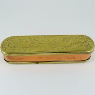 Antique 18th Cen.  Dutch Historical Scenic Engraved Brass & Copper Tobacco Box 2