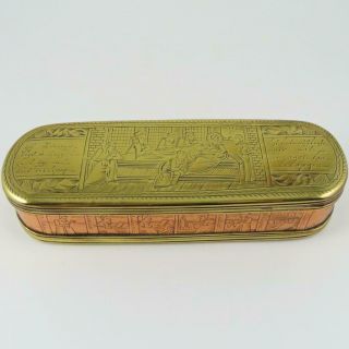 Antique 18th Cent.  Christ Apostles Biblical Dutch Brass & Copper Tobacco Box 2