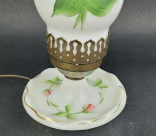 Vintage Milk Glass Hurricane Lamp Hand Painted Pink Roses on Base and Globe 2