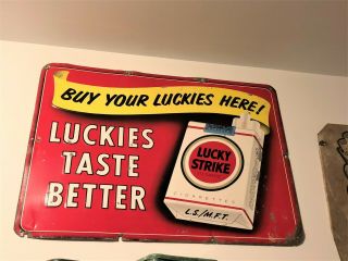 Rare Vintage Lucky Strike Cigarettes Metal Sign " Luckies Taste Better "