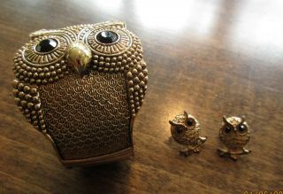 Vintage Owl Cuff Bracelet And Earrings