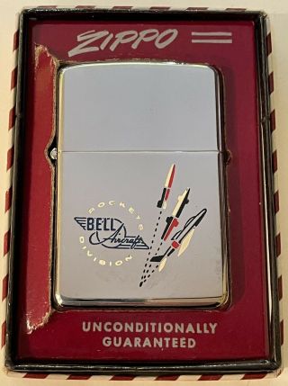 Vintage 1960 Zippo Bell Aircraft Rocket Division - Red Striped Box