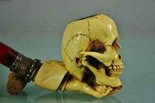 Antique Memento Mori Skull Meerschaum Pipe,  19.  c 6