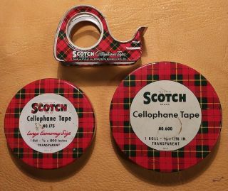 Vintage Scotch Brand Cellophane Tape Dispenser Empty Metal Tin Boxes