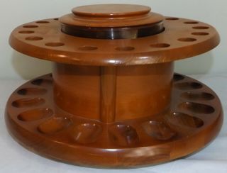 Vintage Alfred Dunhill Round Wood Pipe Stand Glass Humidor 18 Slots Lazy Susan