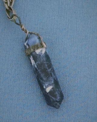 Vintage Blue Quartz Crystal Chakra Healing Pendant Necklace Bezel Marked 925