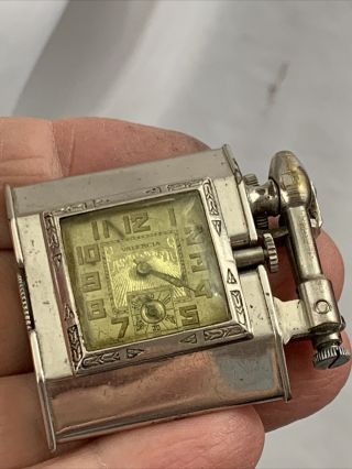 Vintage Triangle Lift Arm Pocket Lighter With Built In Watch