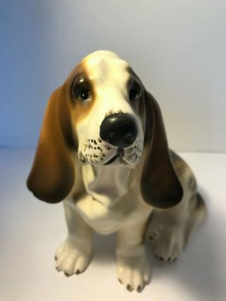 Vintage Lefton Japan Hand Painted Seated Basset Hound Dog Figurine Approx 7.  25 