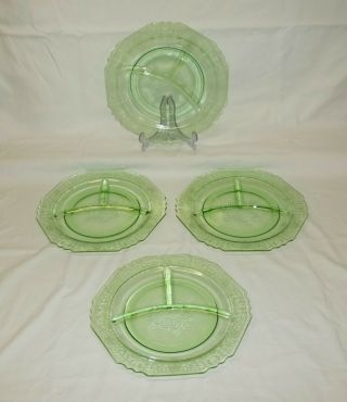 4 Vintage Hazel - Atlas Glass Old Florentine Poppy 1 Green Grill Dinner Plates 4