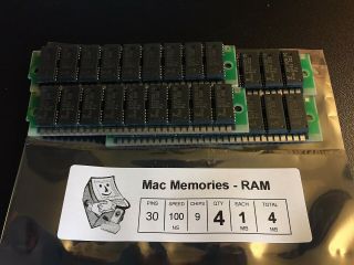 4x 1mb 100ns 30 - Pin 9 - Chip Parity Fpm Memory Simms Apple Macintosh Se Plus Ram