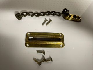 Vintage Pair Brass Plated Steel Night Latch Door Chain Security Slide Lock 2