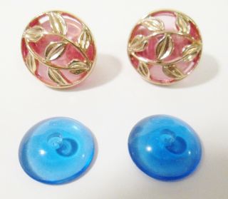 Vintage 1981 Avon Convertible Floral Clip On Earrings Pink & Blue W Box