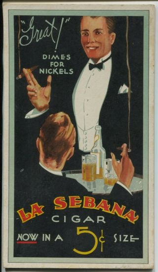 Vintage Roaring Twenties Bar Scene Art Deco La Sebana Cigar Cardboard Sign