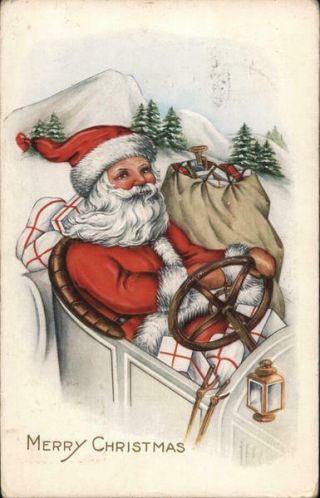 Santa Claus 1910 Merry Christmas Whitney Made Antique Postcard 1c Stamp Vintage