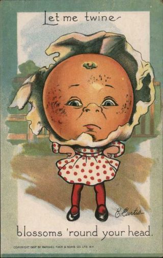 E.  Curtis Girl With Orange For Head Tuck Antique Postcard Vintage Post Card