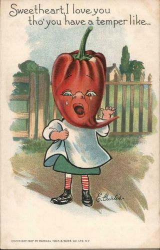 E.  Curtis Woman With Hot Pepper For A Head Tuck Antique Postcard Vintage