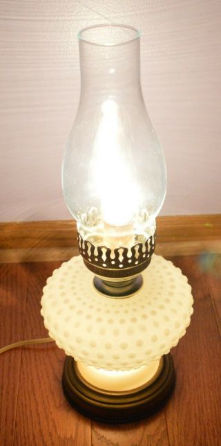 Vintage White Milk Glass Hobnail Hurricane Table Lamp