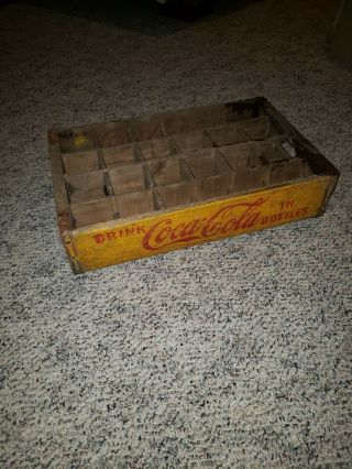 Vintage Coca Cola Yellow 24 Bottle Wood Crate Carrier 1960 