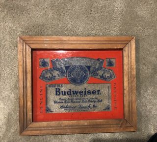 Vintage Budweiser Lager Beer Painted Glass Picture Frame Wall Hanging Bar