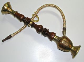 Vintage Asian Brass And Wood Stemmed Hookah