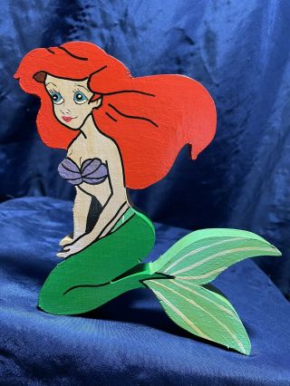 Vintage Walt Disney The Little Mermaid Ariel Hand Painted Wood Plaque