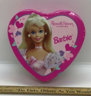 Vintage 1997 Barbie Metal Tin Russell Stover Candies Rare Heart Shaped Trinkets