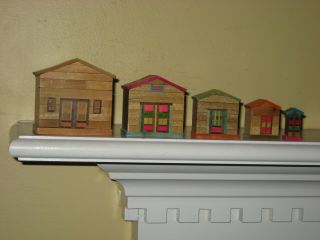 Vintage Wooden Nesting House Set Of 5 Made In Japan Largest Is 3 "