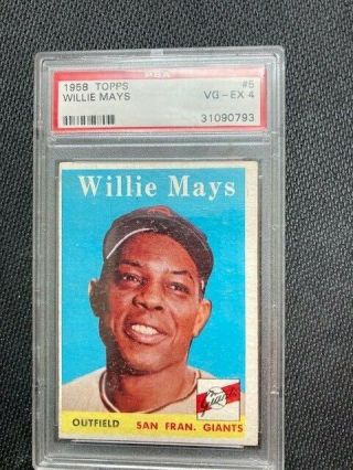 1958 Topps 5 Willie Mays San Francisco Giants Vg - Ex Psa 4 Graded Baseball Card
